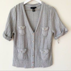 WHBM XL Cardigan Silver Chunky Short Sleeve Gray